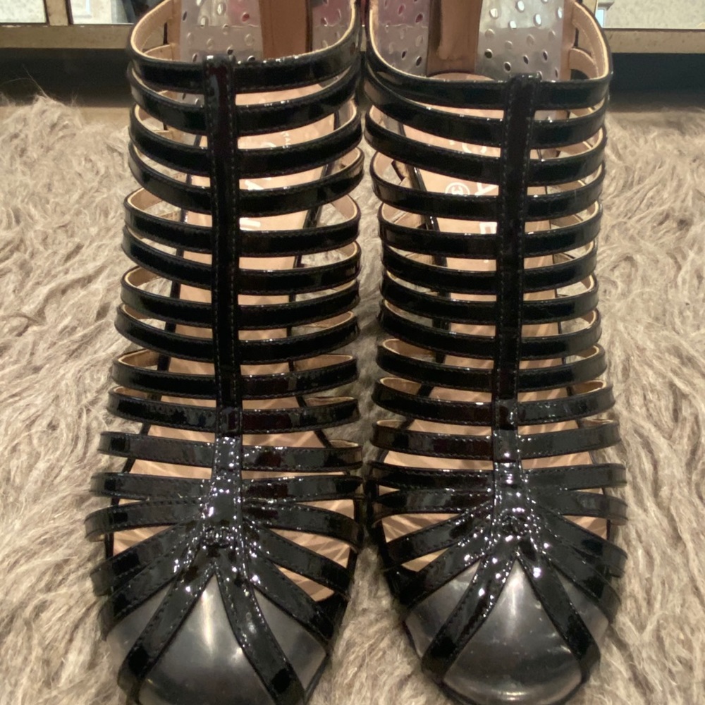 RARE AUTH CHANEL BLACK CAGE HEELS SZ 41/ US 11 - Picture 6 of 14